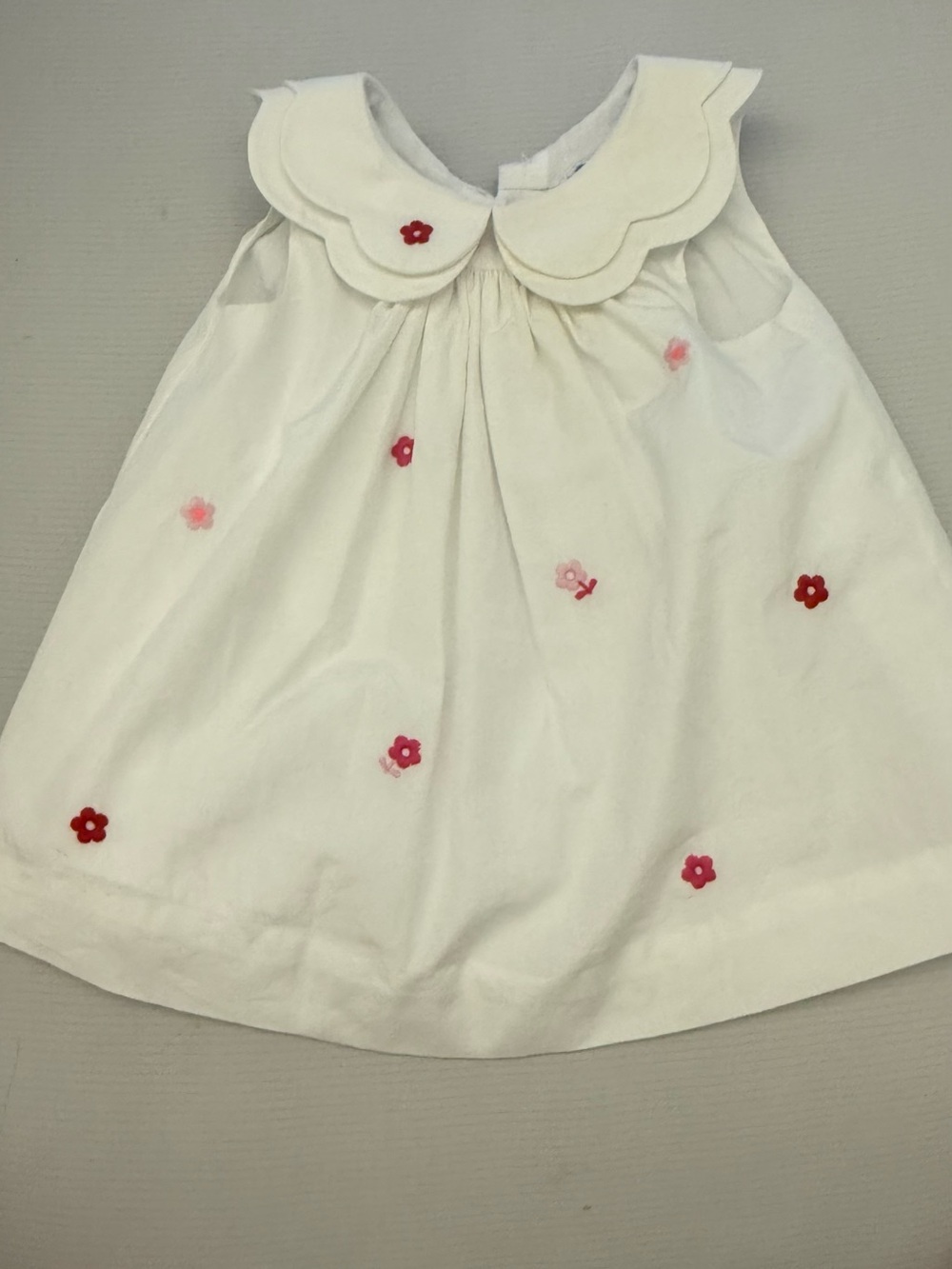 Jacadi White Dress with Pink & Red Floral Appliquรฉs